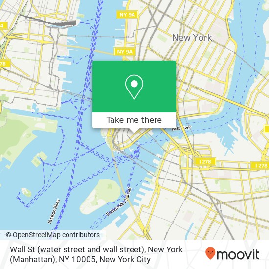 Wall St (water street and wall street), New York (Manhattan), NY 10005 map