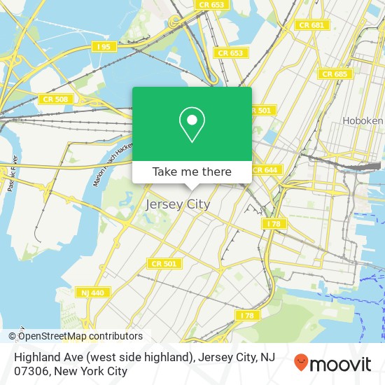 Mapa de Highland Ave (west side highland), Jersey City, NJ 07306