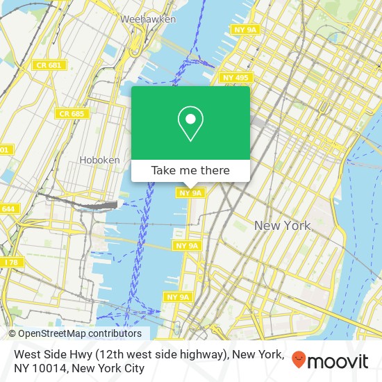 Mapa de West Side Hwy (12th west side highway), New York, NY 10014