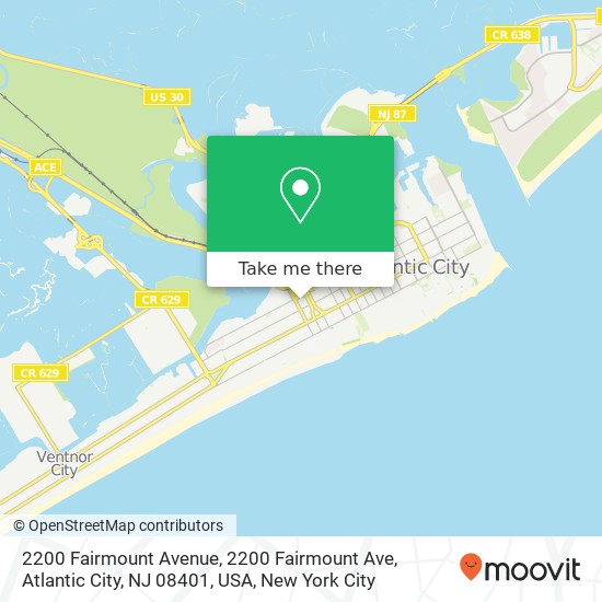 Mapa de 2200 Fairmount Avenue, 2200 Fairmount Ave, Atlantic City, NJ 08401, USA