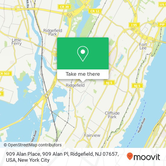 Mapa de 909 Alan Place, 909 Alan Pl, Ridgefield, NJ 07657, USA