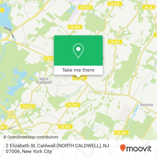 Mapa de 2 Elizabeth St, Caldwell (NORTH CALDWELL), NJ 07006