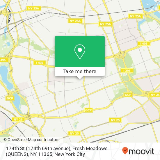 Mapa de 174th St (174th 69th avenue), Fresh Meadows (QUEENS), NY 11365