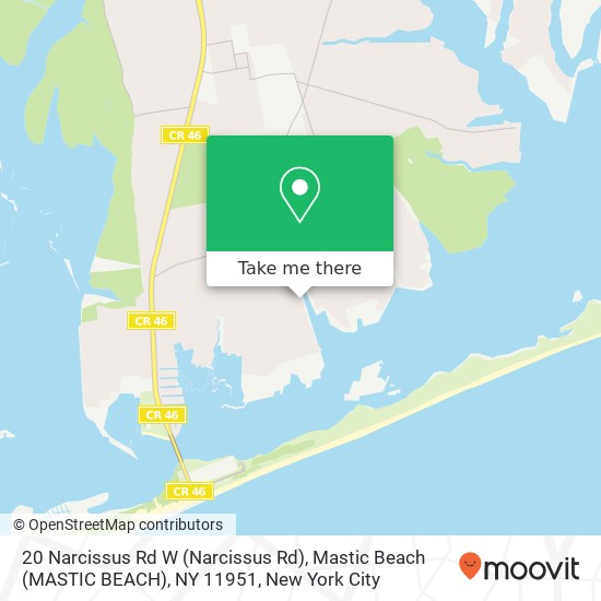 Mapa de 20 Narcissus Rd W (Narcissus Rd), Mastic Beach (MASTIC BEACH), NY 11951