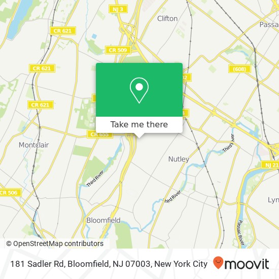 Mapa de 181 Sadler Rd, Bloomfield, NJ 07003