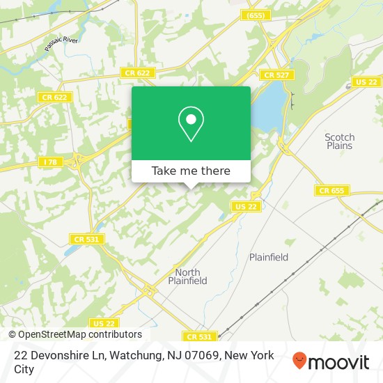 Mapa de 22 Devonshire Ln, Watchung, NJ 07069