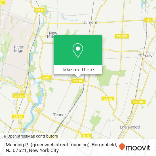 Mapa de Manning Pl (greenwich street manning), Bergenfield, NJ 07621