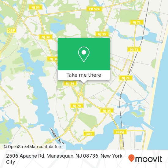Mapa de 2506 Apache Rd, Manasquan, NJ 08736