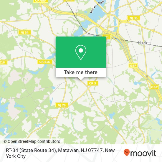 Mapa de RT-34 (State Route 34), Matawan, NJ 07747