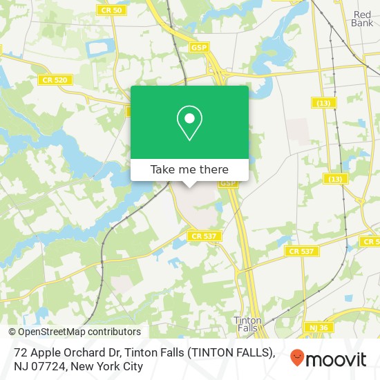 Mapa de 72 Apple Orchard Dr, Tinton Falls (TINTON FALLS), NJ 07724