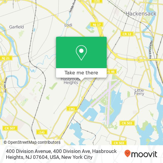 400 Division Avenue, 400 Division Ave, Hasbrouck Heights, NJ 07604, USA map