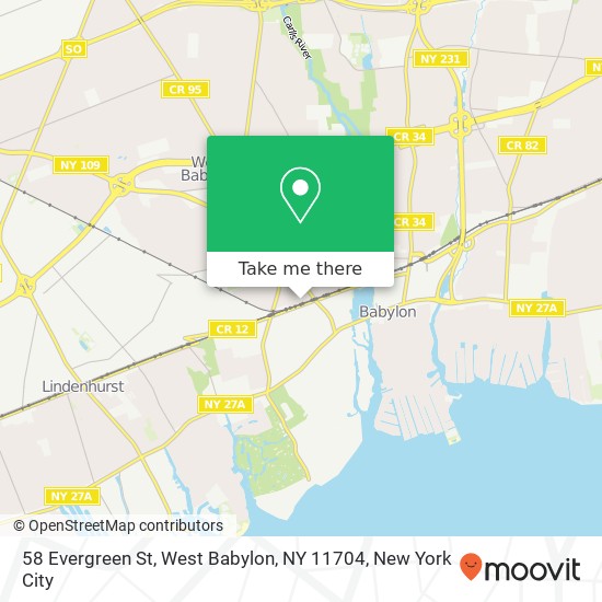Mapa de 58 Evergreen St, West Babylon, NY 11704