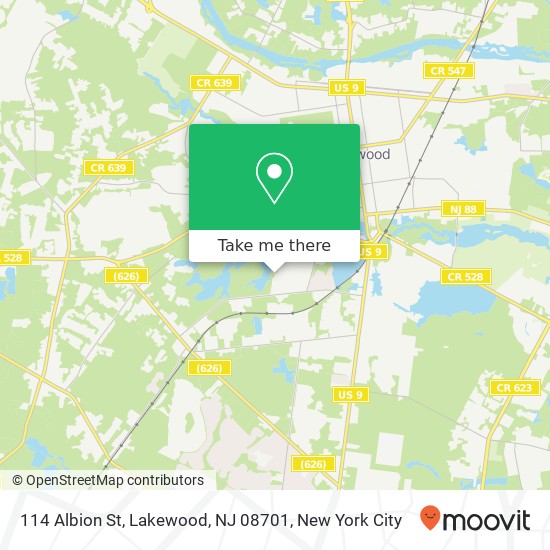 Mapa de 114 Albion St, Lakewood, NJ 08701