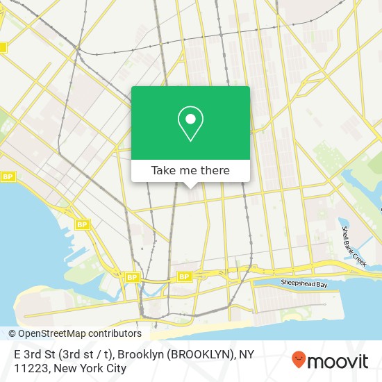 Mapa de E 3rd St (3rd st / t), Brooklyn (BROOKLYN), NY 11223