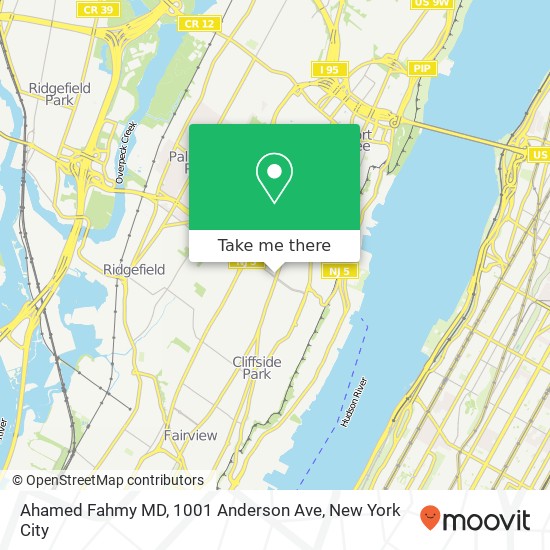 Mapa de Ahamed Fahmy MD, 1001 Anderson Ave