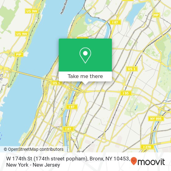Mapa de W 174th St (174th street popham), Bronx, NY 10453