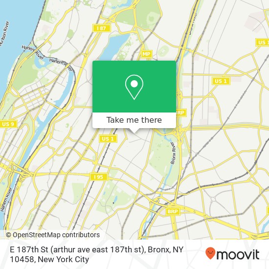 Mapa de E 187th St (arthur ave east 187th st), Bronx, NY 10458