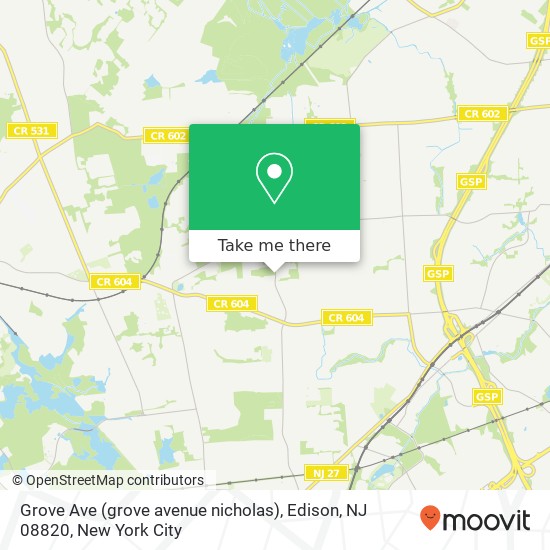 Mapa de Grove Ave (grove avenue nicholas), Edison, NJ 08820