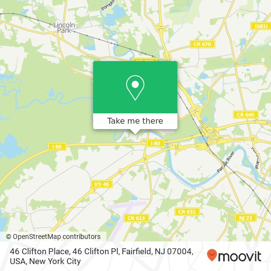 Mapa de 46 Clifton Place, 46 Clifton Pl, Fairfield, NJ 07004, USA