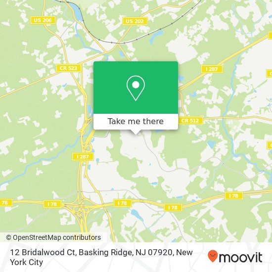 Mapa de 12 Bridalwood Ct, Basking Ridge, NJ 07920