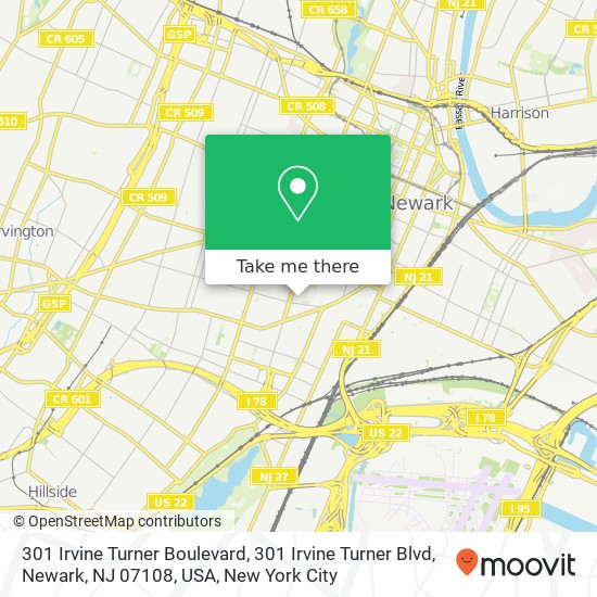 301 Irvine Turner Boulevard, 301 Irvine Turner Blvd, Newark, NJ 07108, USA map