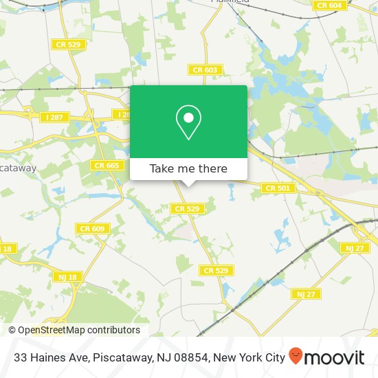 Mapa de 33 Haines Ave, Piscataway, NJ 08854