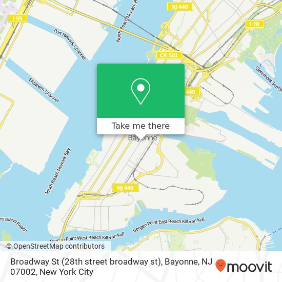 Mapa de Broadway St (28th street broadway st), Bayonne, NJ 07002