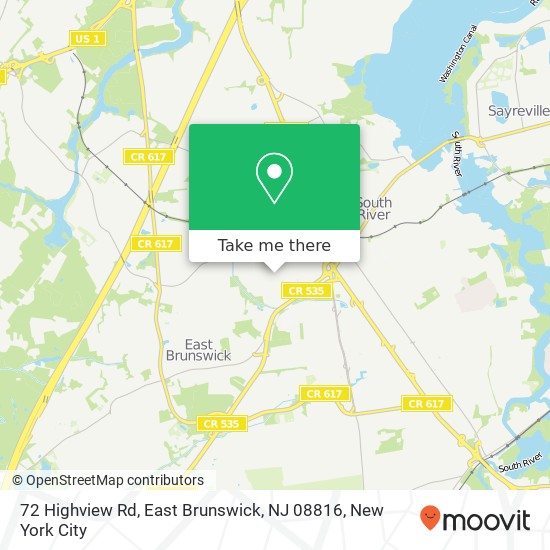 Mapa de 72 Highview Rd, East Brunswick, NJ 08816