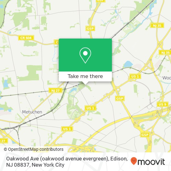 Mapa de Oakwood Ave (oakwood avenue evergreen), Edison, NJ 08837