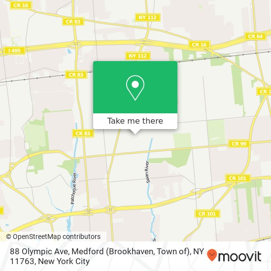 Mapa de 88 Olympic Ave, Medford (Brookhaven, Town of), NY 11763