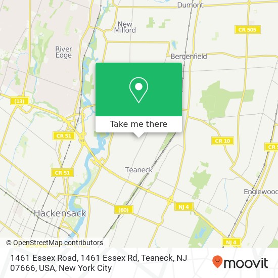 Mapa de 1461 Essex Road, 1461 Essex Rd, Teaneck, NJ 07666, USA