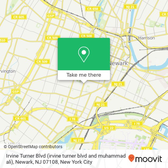 Mapa de Irvine Turner Blvd (irvine turner blvd and muhammad ali), Newark, NJ 07108