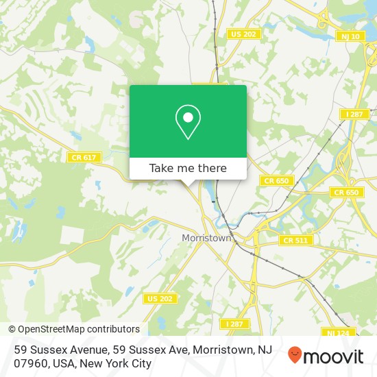 59 Sussex Avenue, 59 Sussex Ave, Morristown, NJ 07960, USA map