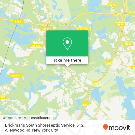 Mapa de Brickman's South Shoreseptic Service, 512 Allenwood Rd