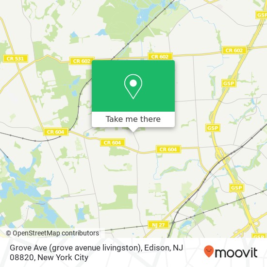 Mapa de Grove Ave (grove avenue livingston), Edison, NJ 08820