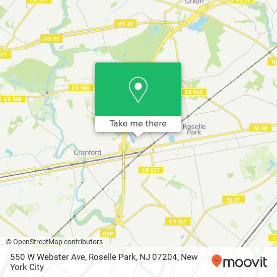 Mapa de 550 W Webster Ave, Roselle Park, NJ 07204