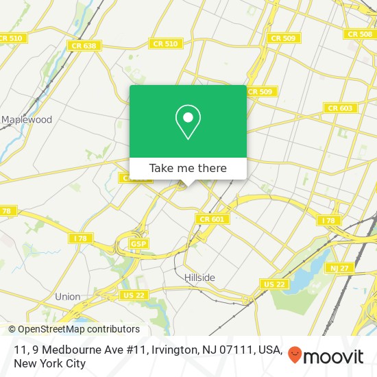 Mapa de 11, 9 Medbourne Ave #11, Irvington, NJ 07111, USA