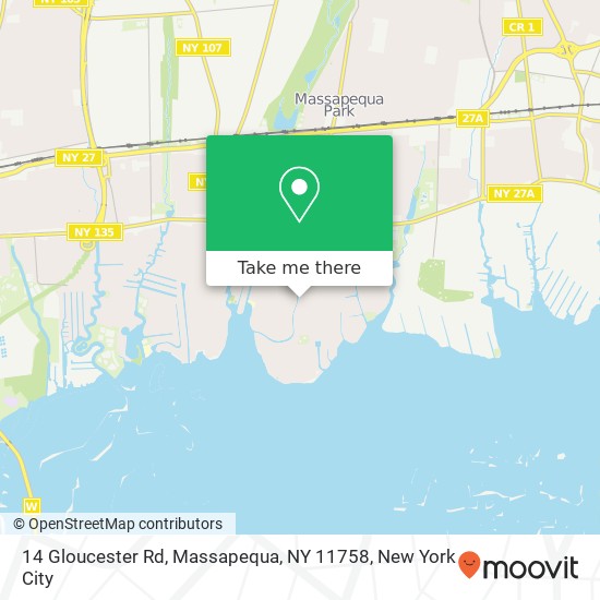 Mapa de 14 Gloucester Rd, Massapequa, NY 11758