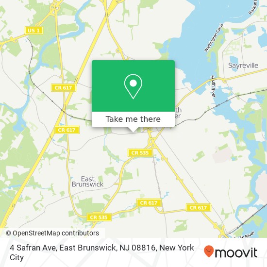 Mapa de 4 Safran Ave, East Brunswick, NJ 08816