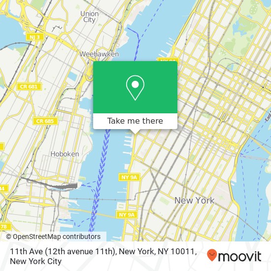 Mapa de 11th Ave (12th avenue 11th), New York, NY 10011