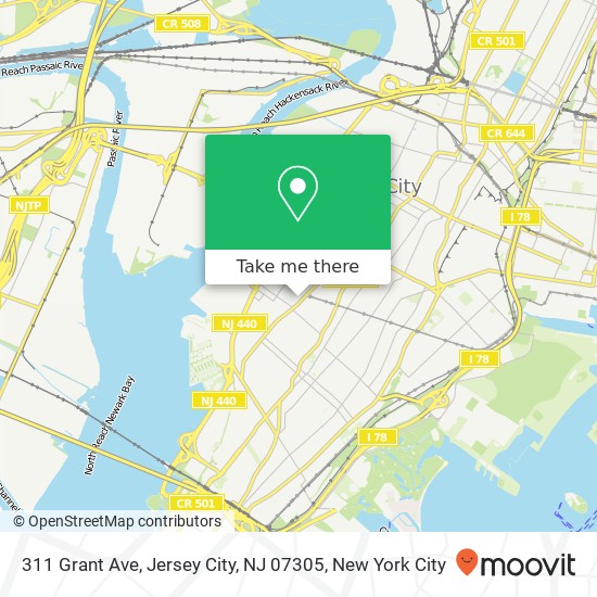 Mapa de 311 Grant Ave, Jersey City, NJ 07305