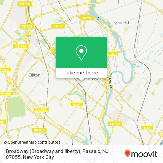 Mapa de Broadway (Broadway and liberty), Passaic, NJ 07055