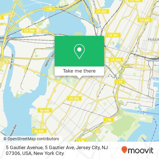 Mapa de 5 Gautier Avenue, 5 Gautier Ave, Jersey City, NJ 07306, USA