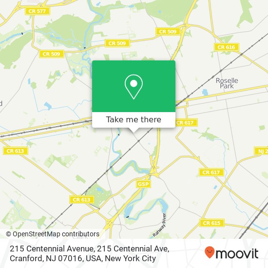 Mapa de 215 Centennial Avenue, 215 Centennial Ave, Cranford, NJ 07016, USA