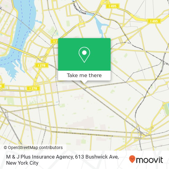 Mapa de M & J Plus Insurance Agency, 613 Bushwick Ave