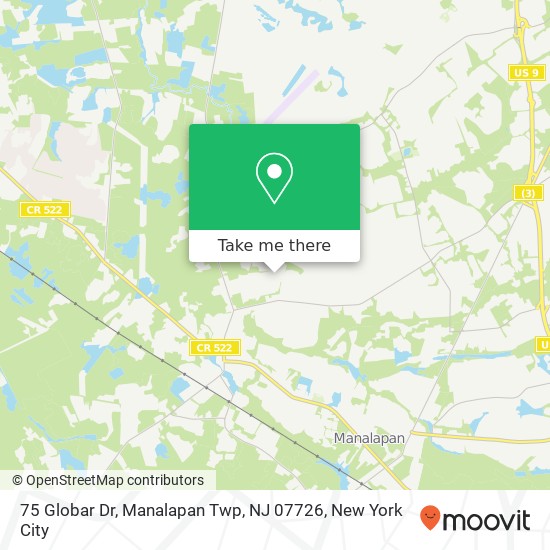 Mapa de 75 Globar Dr, Manalapan Twp, NJ 07726