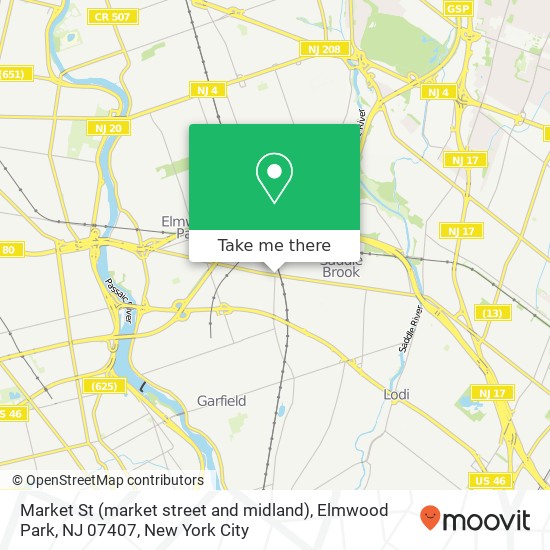 Mapa de Market St (market street and midland), Elmwood Park, NJ 07407