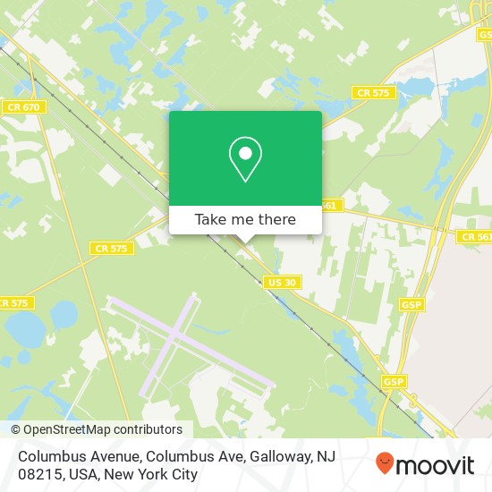 Mapa de Columbus Avenue, Columbus Ave, Galloway, NJ 08215, USA