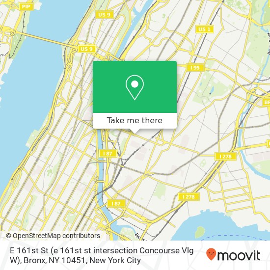 Mapa de E 161st St (e 161st st intersection Concourse Vlg W), Bronx, NY 10451