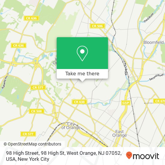 Mapa de 98 High Street, 98 High St, West Orange, NJ 07052, USA